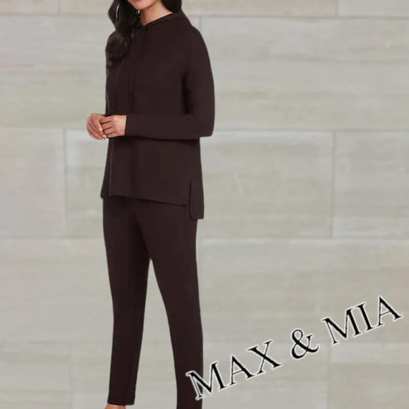 Max & Mia | Women's 2 Piece Super Soft Live In Lounge Pajama Set | Heather Wine - Picture 1 of 4